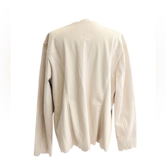 Cream Faux Leather Jacket Chic Cream Scalloped Open Blazer Soft Girl Coquette - Picture 8 of 14
